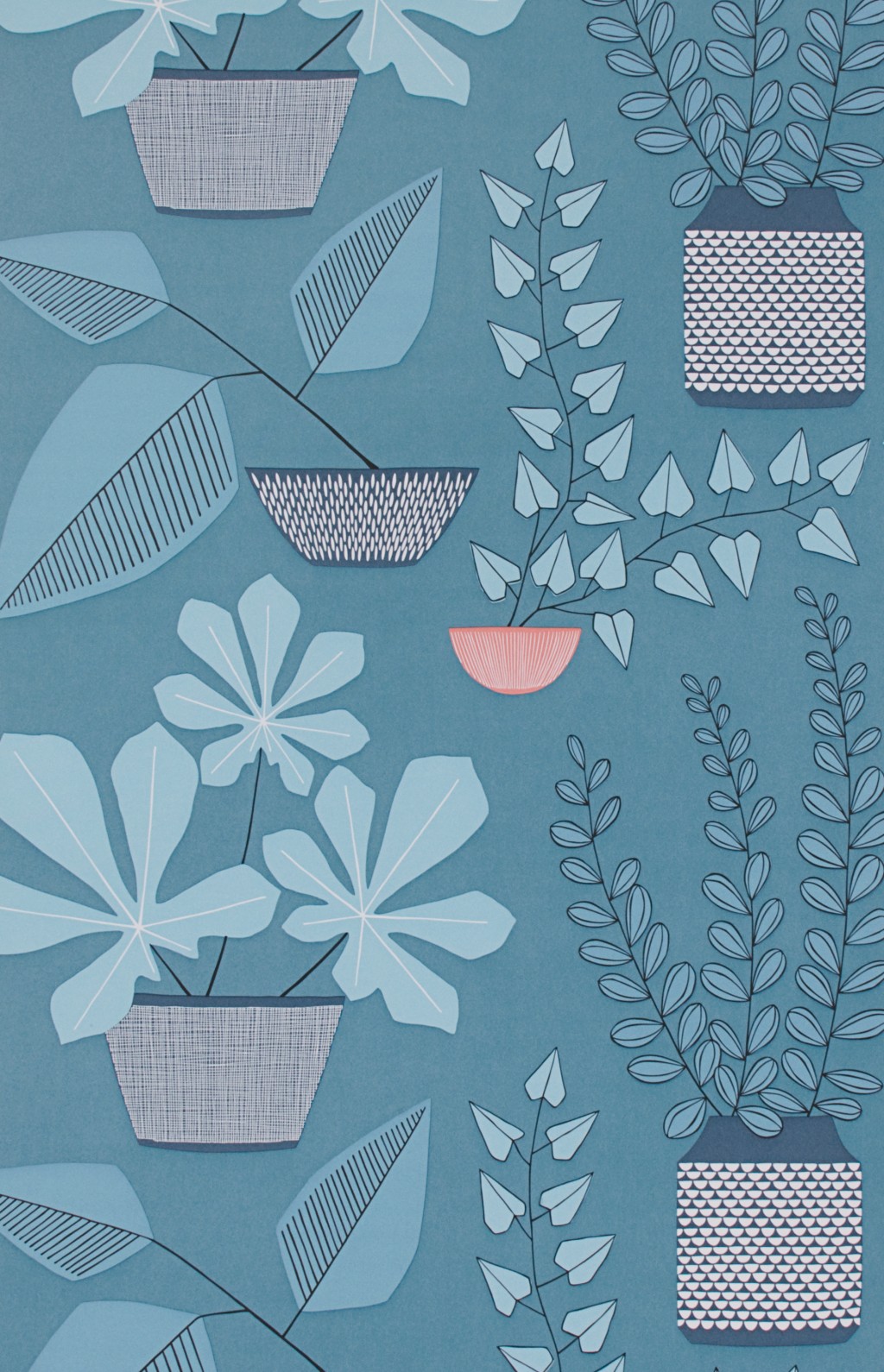 House Plants Blue Room Wallpaper