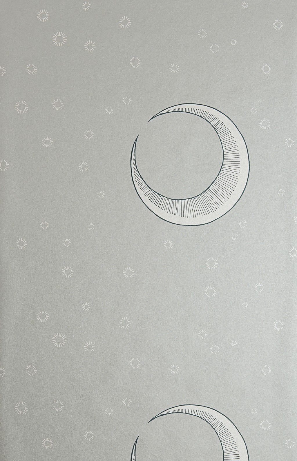 To The Moon wallpaper mica finish - flat pattern repeat, crescent moon and stars design