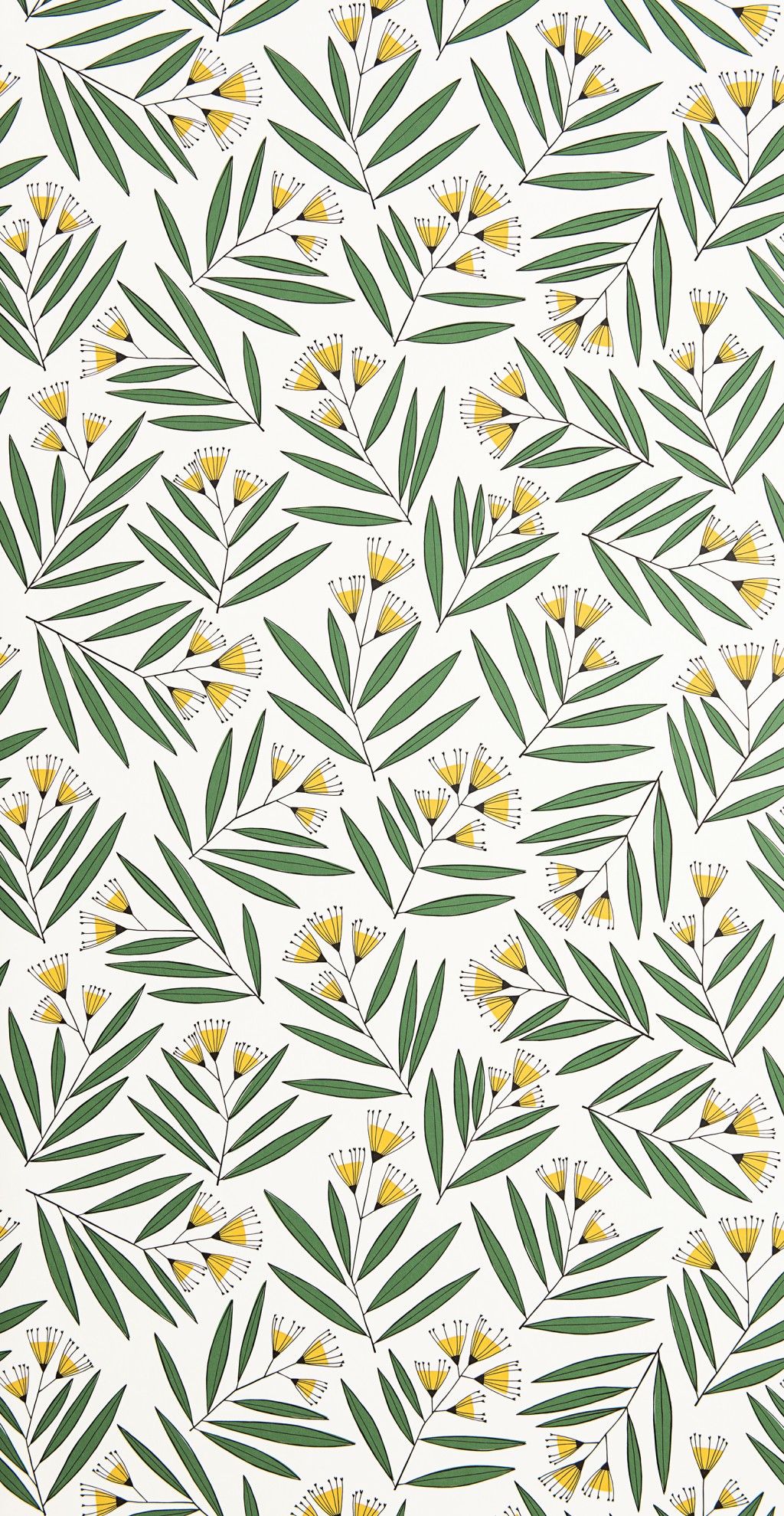 Sprigs: Green & Yellow Wallpaper