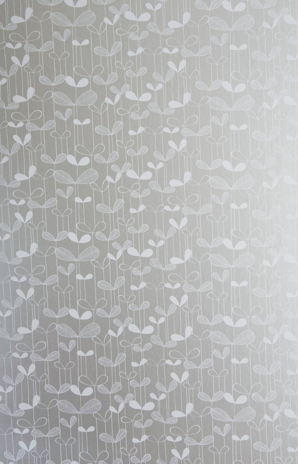 Saplings Silver With White Wallpaper