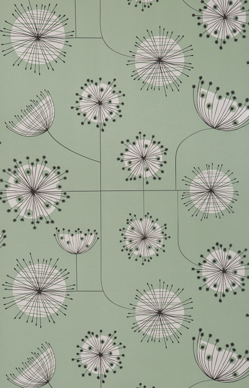 Dandelion Mobile Mist Green With White Wallpaper