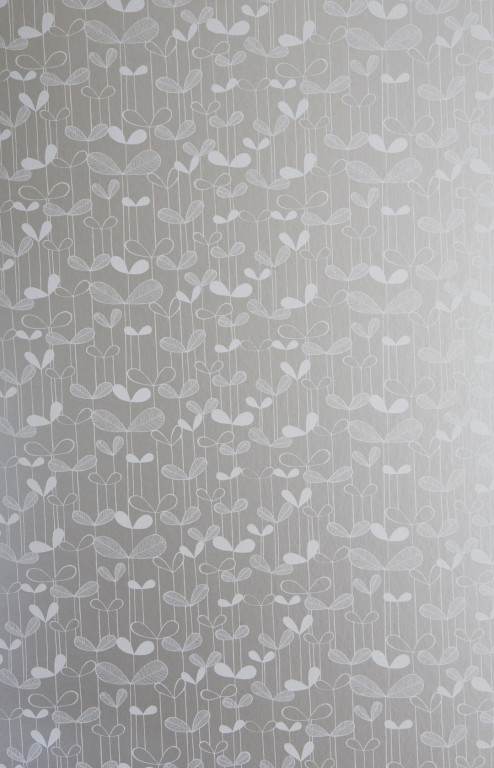 Saplings Silver With White Wallpaper