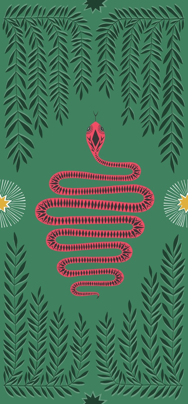 Sample Wallpaper SNAKE MURAL: Green & Pink