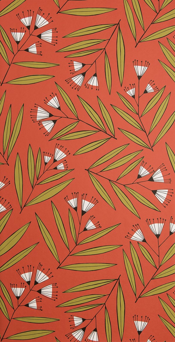 Sample Wallpaper Grand Sprigs: Orange & Olive