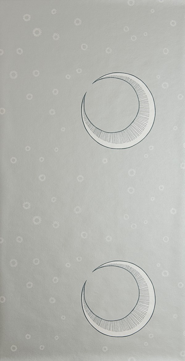To The Moon wallpaper mica finish - flat pattern repeat, crescent moon and stars design