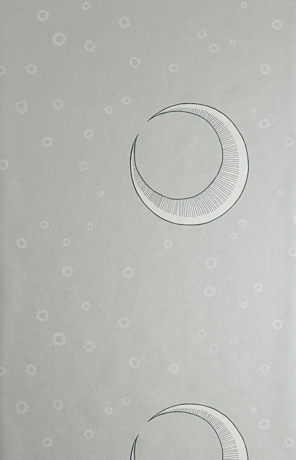 To The Moon wallpaper mica finish - flat pattern repeat, crescent moon and stars design