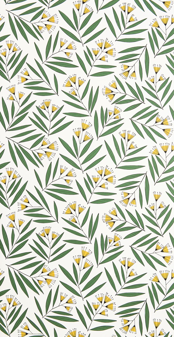 Sprigs: Green & Yellow Wallpaper