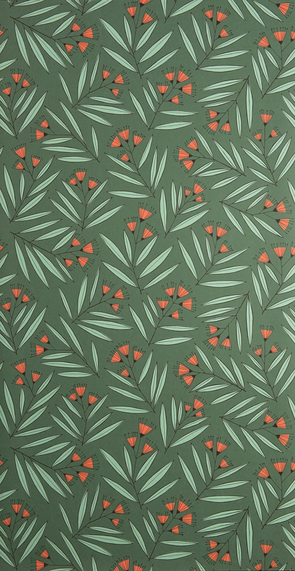 Sample Wallpaper Sprigs: Sage Green & Orange