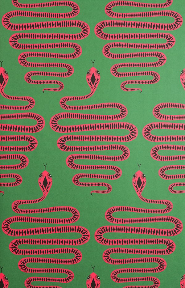 Snakes: Green & Pink Wallpaper